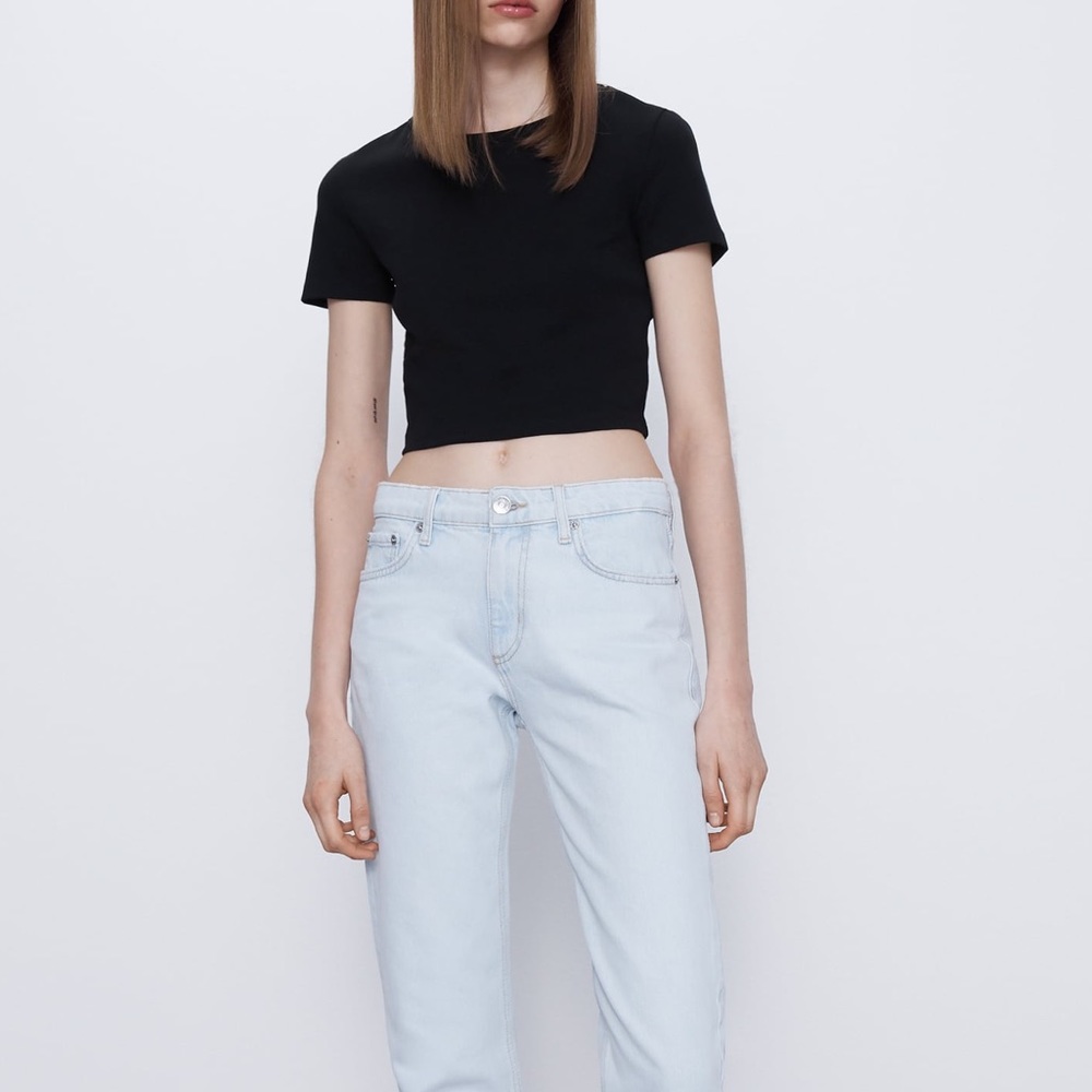 NWT Zara black short sleeve crop top